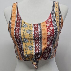 Mizaful Womens Cropped Top Size 6 Multicolor Floral Prints Sleeveless Boho